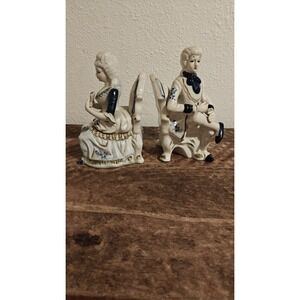 Vintage Colonial Blue & White Porcelain Gent & Lady Book Ends
